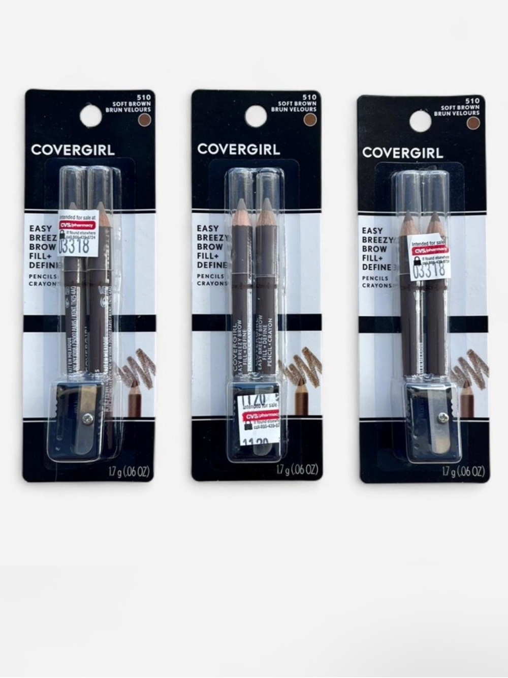 COVERGIRL Easy Breezy Brow Fill Define Pencil Duo Bundle Soft Brown(3 Pack) NWT